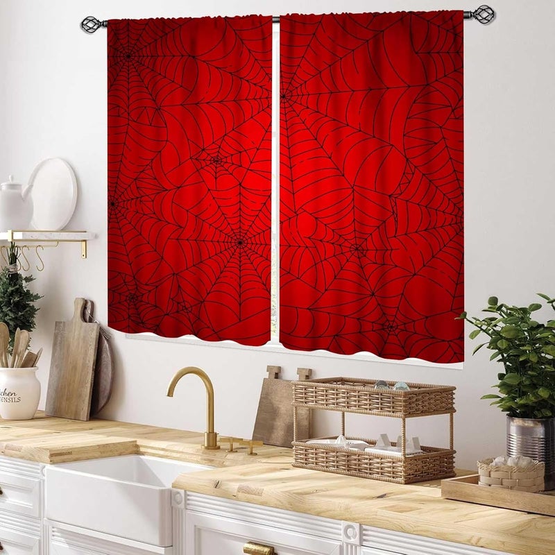 TKUYO Super Hero Spider Curtains, Red Superhero Spider Web Boys Curtains for Kids Baby Room Living Room Bedroom Nursery Playroom Blackout Drapes 2 Panel Sets, 55x39 Inch - Image 2